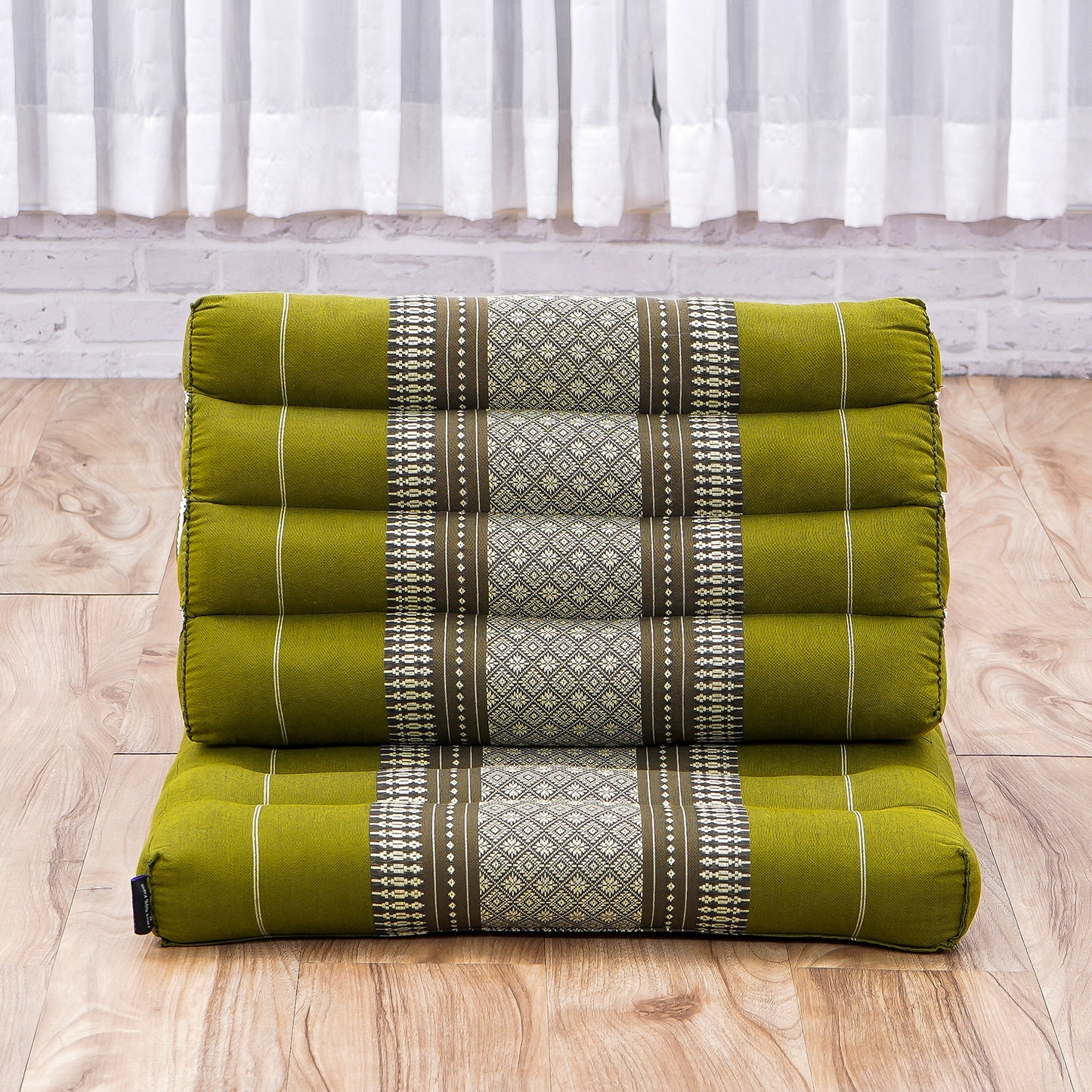 Triangular Kapok Backrest Cushion – Firm Thai Reading Pillow with Cotton Cover in Plain or Patterned Designs, Sf17 - Green, 1 seating segment