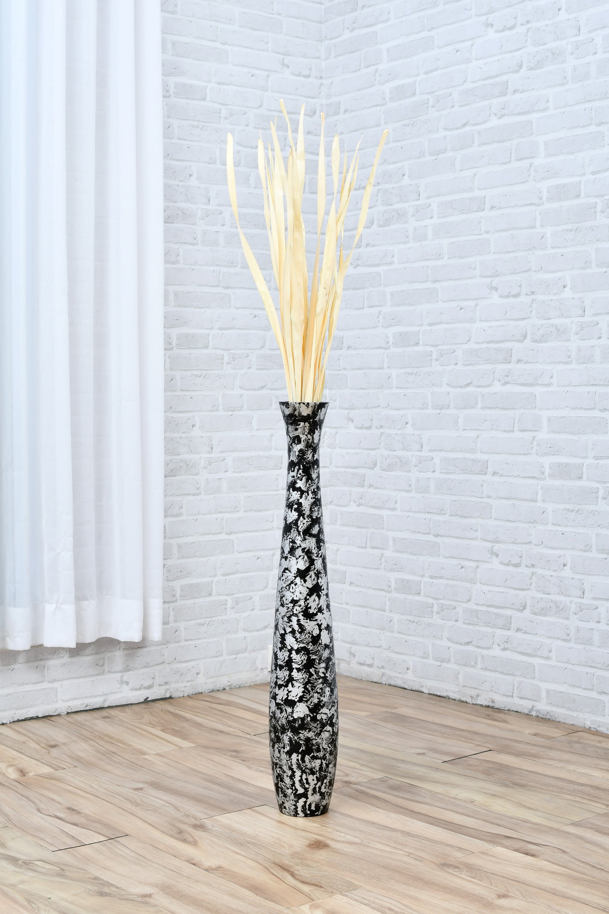 Large Mango Wood Floor Vase – Handcrafted Decorative Highlight from Thailand, 65 cm