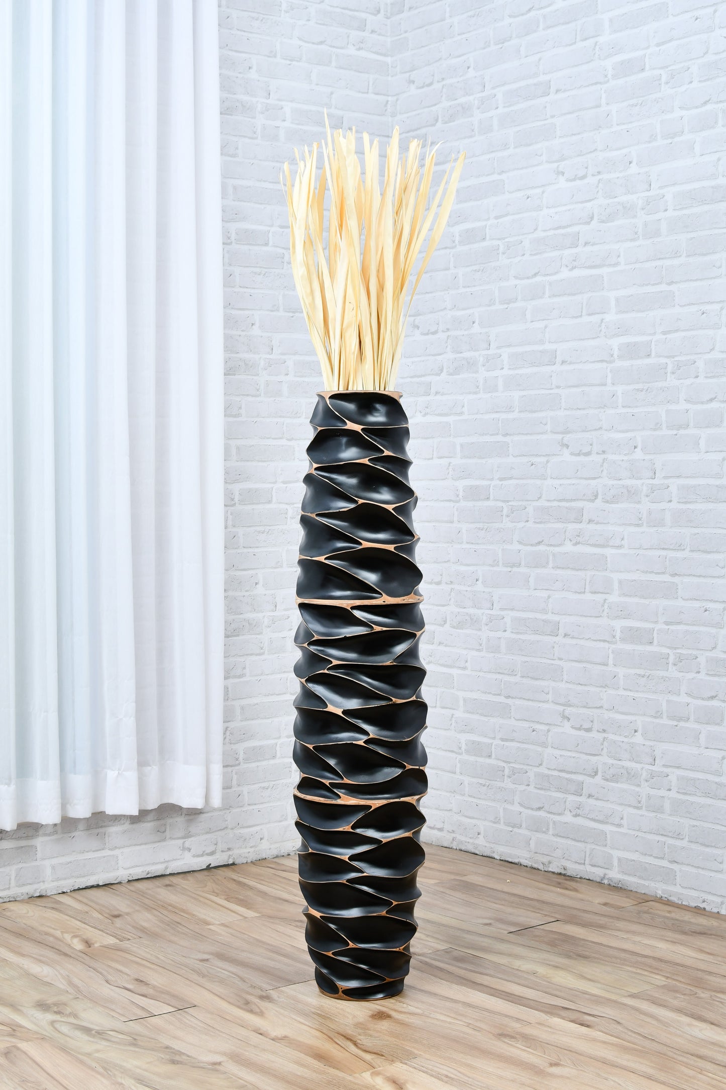 Large Mango Wood Floor Vase – Handcrafted Decorative Highlight from Thailand, black, 105 cm