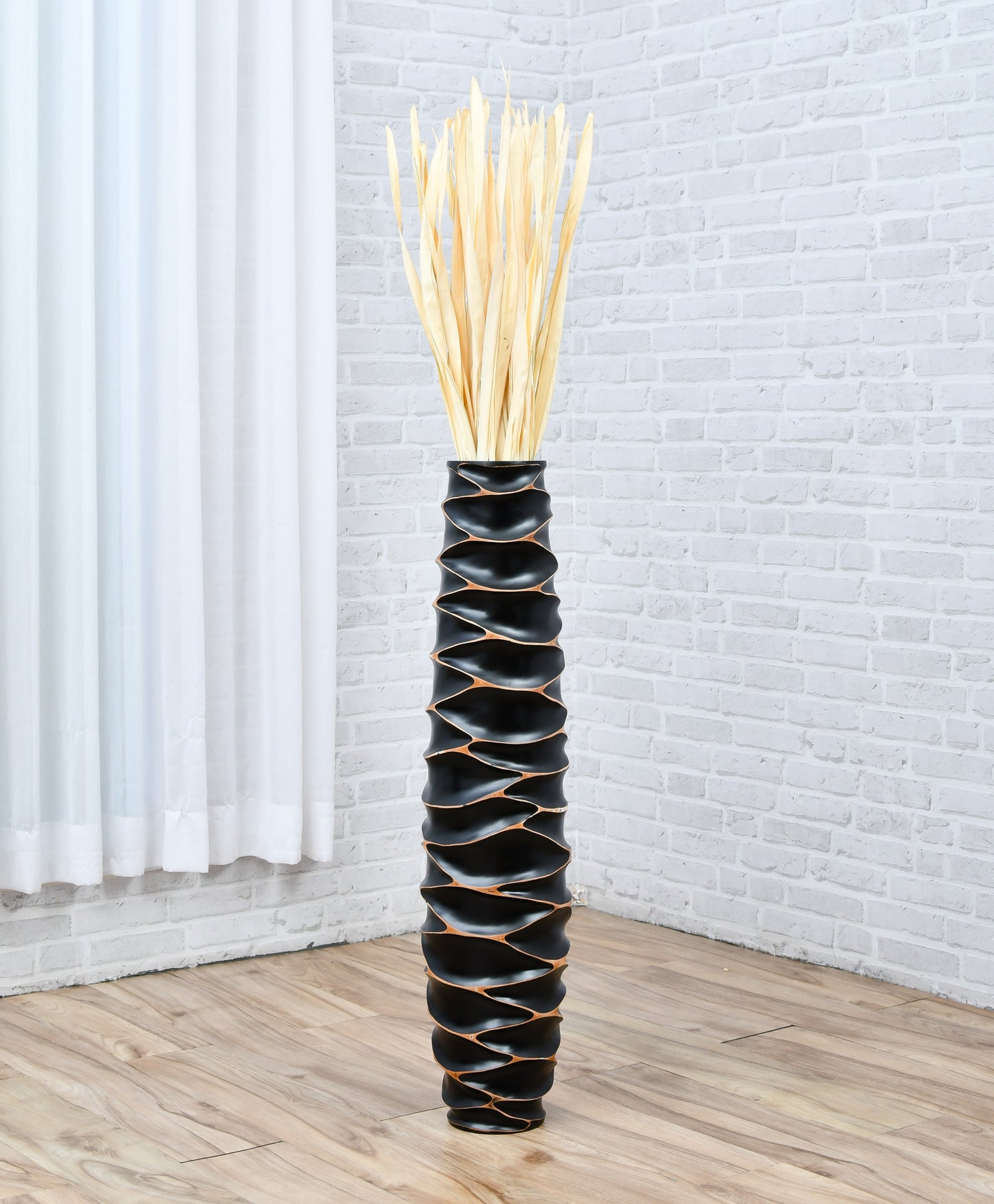 Large Mango Wood Floor Vase – Handcrafted Decorative Highlight from Thailand, black, 85 cm