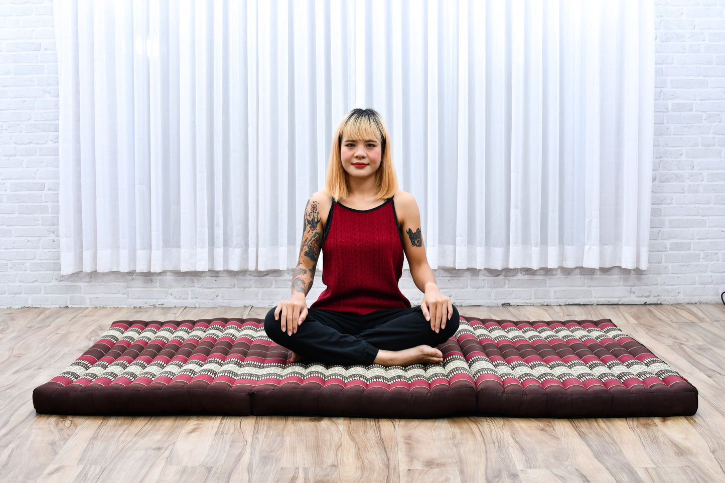 Kapok Folding Mattress – Thick Cotton Padded Guest Bed for Home, Sleeping & Mindfulness Corner, Sf19 - Red, Brown, L: 200x100 cm