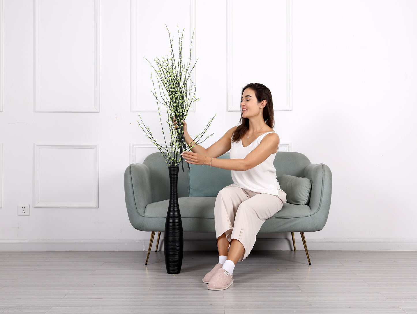 Large Resin Floor Vase – Stylish Waterproof Vase for Fresh & Dried Flowers, black, 65 cm