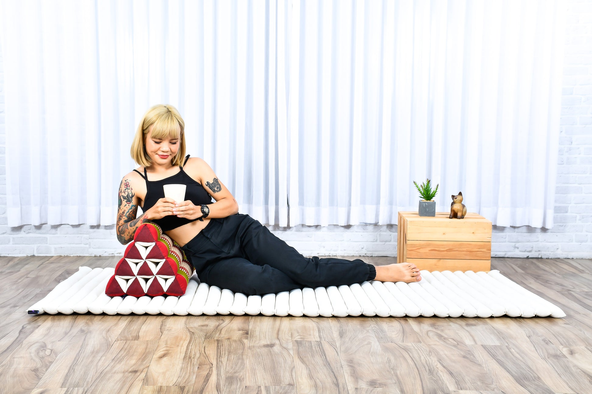 Triangular Kapok Backrest Cushion – Firm Thai Reading Pillow with Cotton Cover in Plain or Patterned Designs, Sf11 - Red, Green, triangle cushion