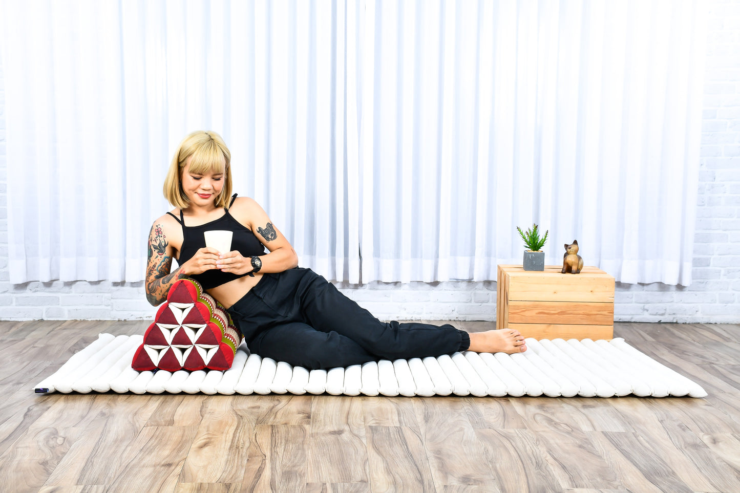 Triangular Kapok Backrest Cushion – Firm Thai Reading Pillow with Cotton Cover in Plain or Patterned Designs, Sf11 - Red, Green, triangle cushion