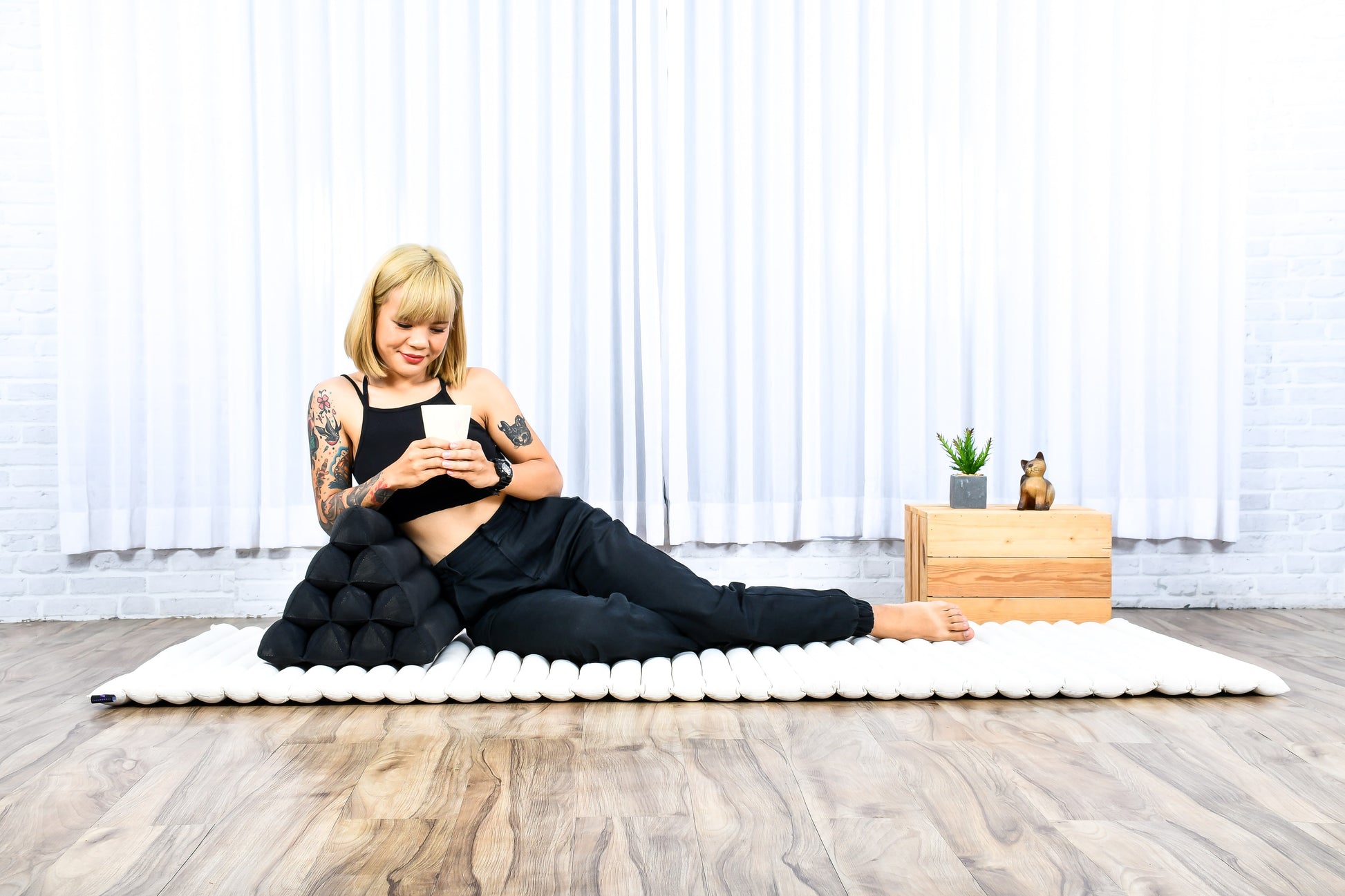 Triangular Kapok Backrest Cushion – Firm Thai Reading Pillow with Cotton Cover in Plain or Patterned Designs, Cl02 - Black, triangle cushion