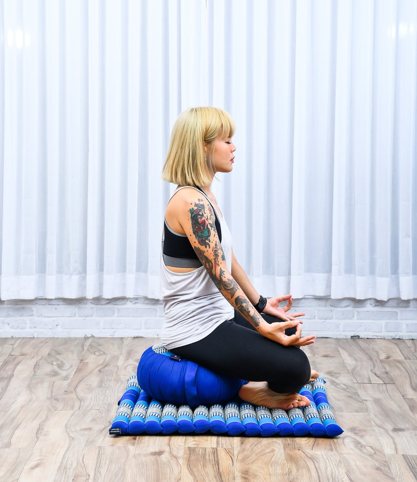 Kapok Meditation Cushion Set – Zabuton Mat & Zafu Seat Cushion with Cotton Cover, Sf28 - Blue