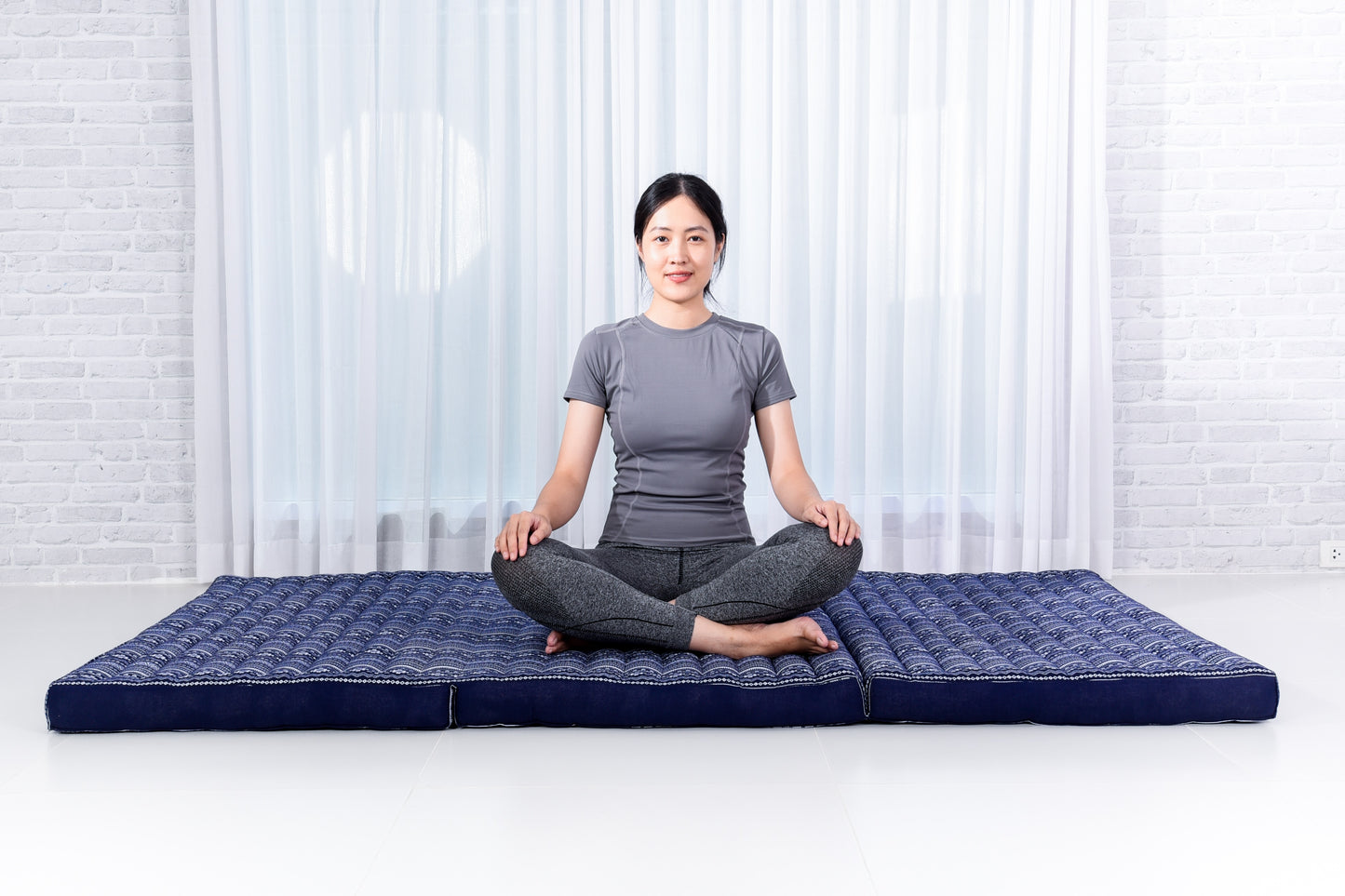 Kapok Folding Mattress – Thick Cotton Padded Guest Bed for Home, Sleeping & Mindfulness Corner, Cbt2 - Dark Blue, L: 200x100 cm