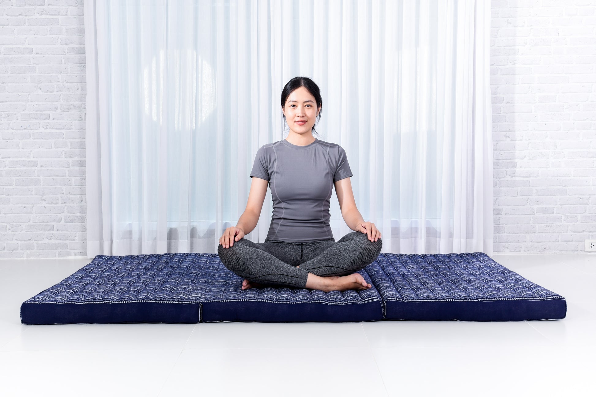 Kapok Folding Mattress – Thick Cotton Padded Guest Bed for Home, Sleeping & Mindfulness Corner, Cbt2 - Dark Blue, L: 200x100 cm