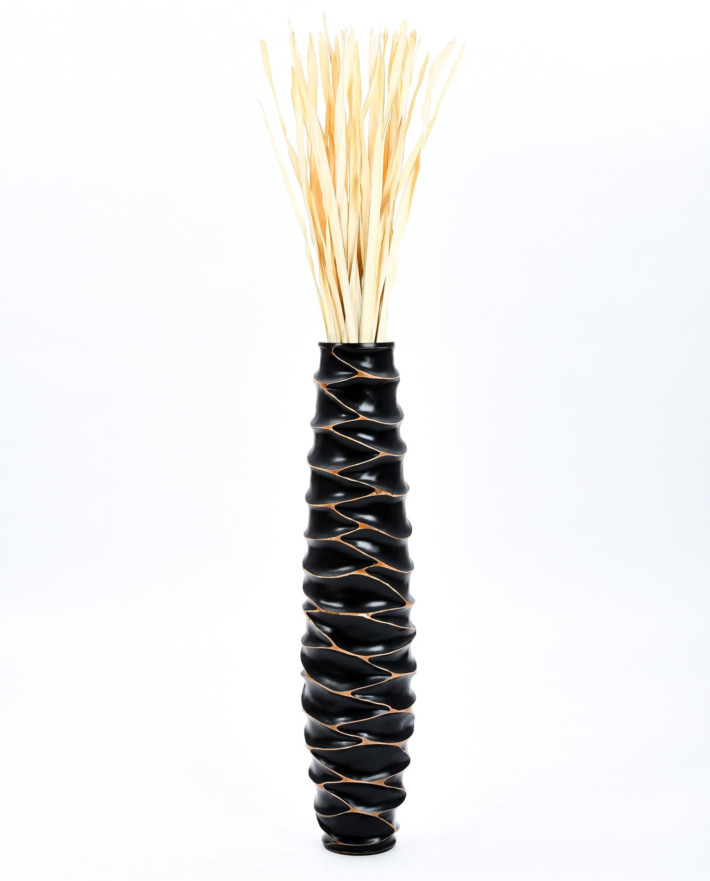 Large Mango Wood Floor Vase – Handcrafted Decorative Highlight from Thailand, black, 85 cm