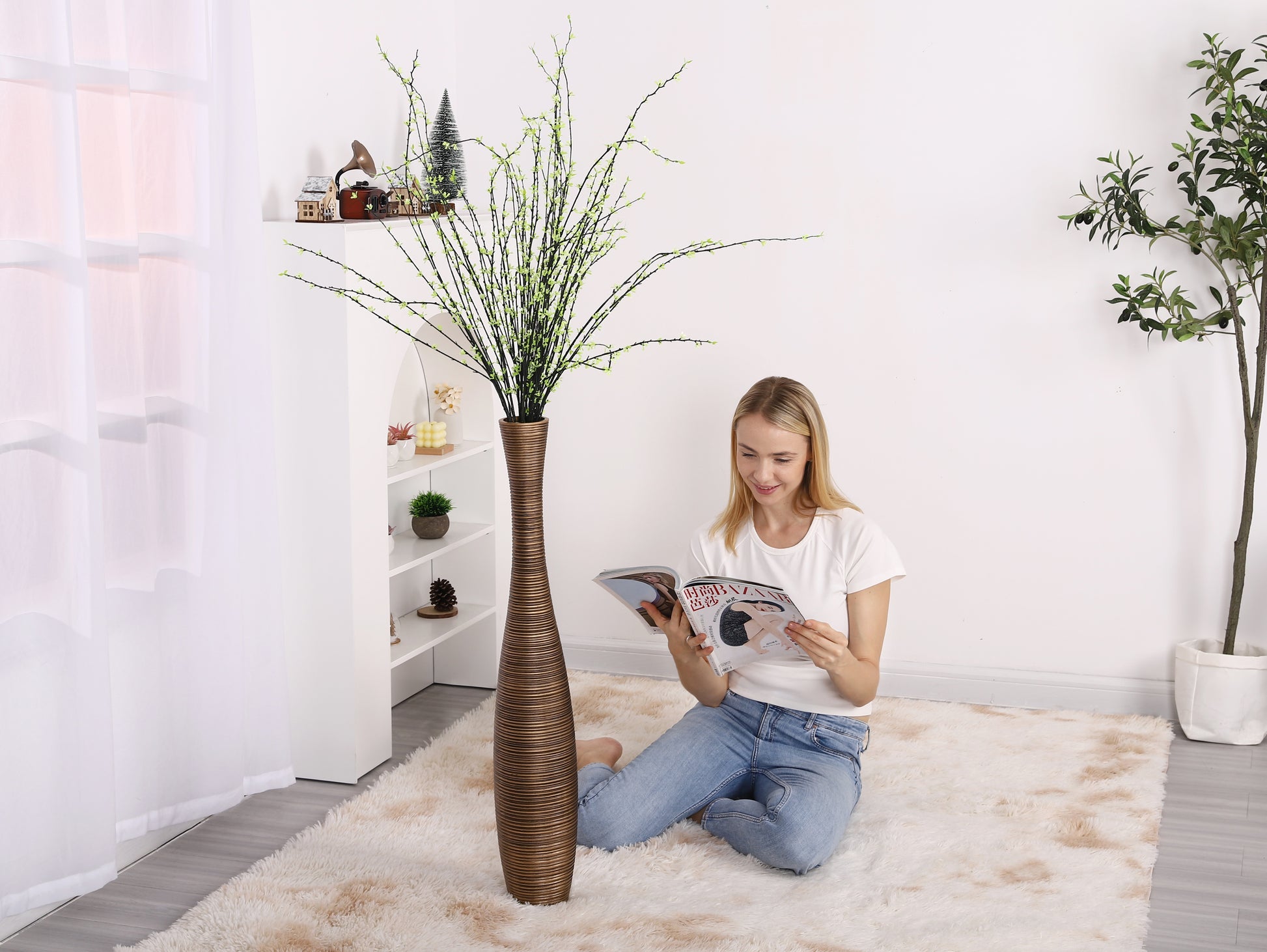 Large Resin Floor Vase – Stylish Waterproof Vase for Fresh & Dried Flowers, 85 cm