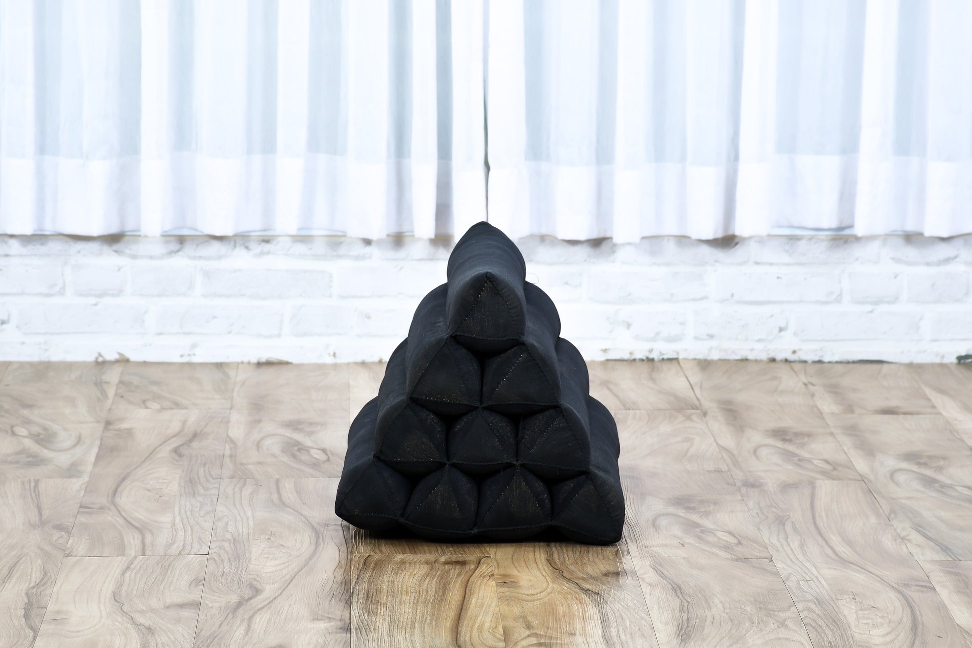 Triangular Kapok Backrest Cushion – Firm Thai Reading Pillow with Cotton Cover in Plain or Patterned Designs, Cl02 - Black, triangle cushion