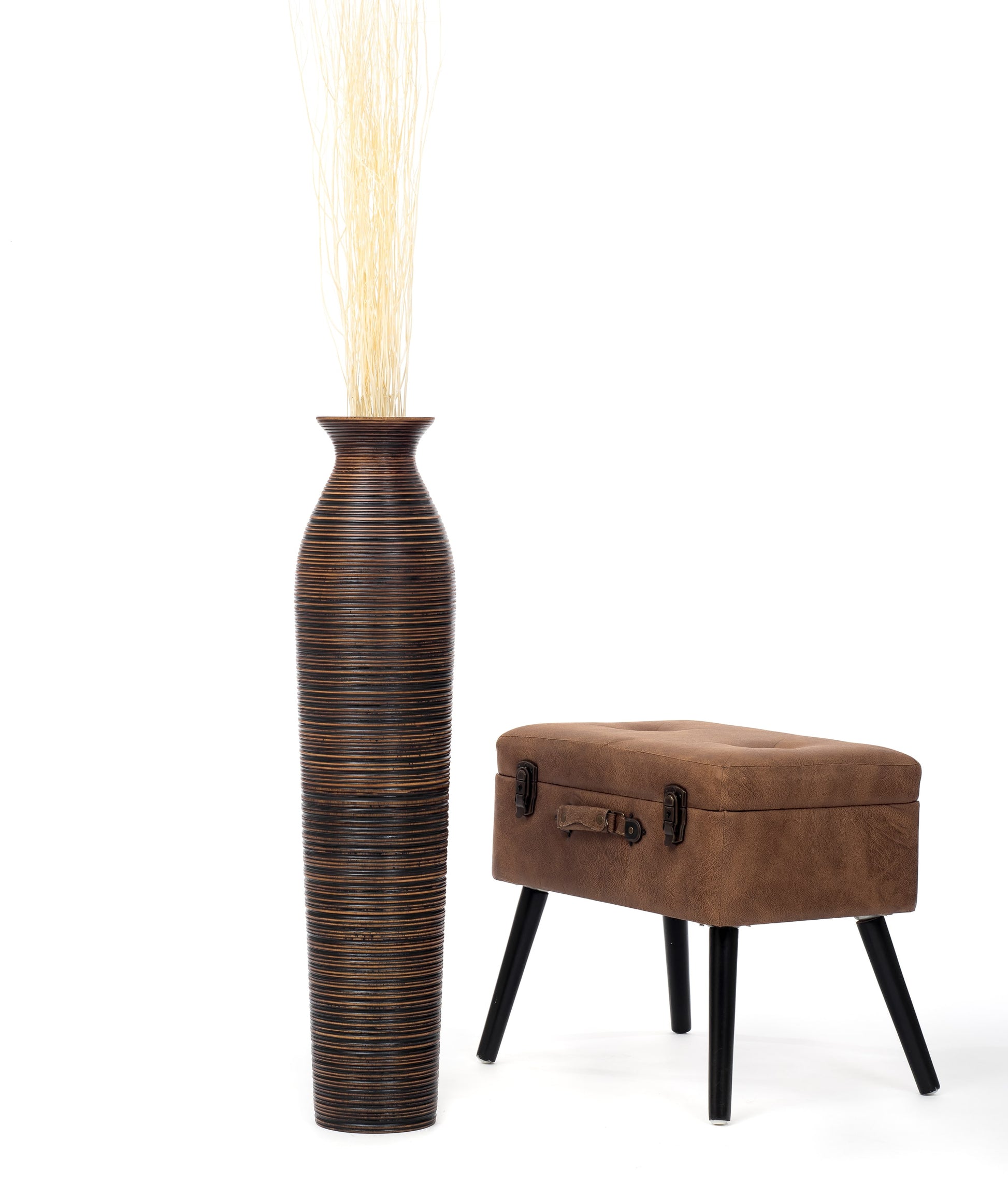 Large Mango Wood Floor Vase – Handcrafted Decorative Highlight from Thailand, 85 cm