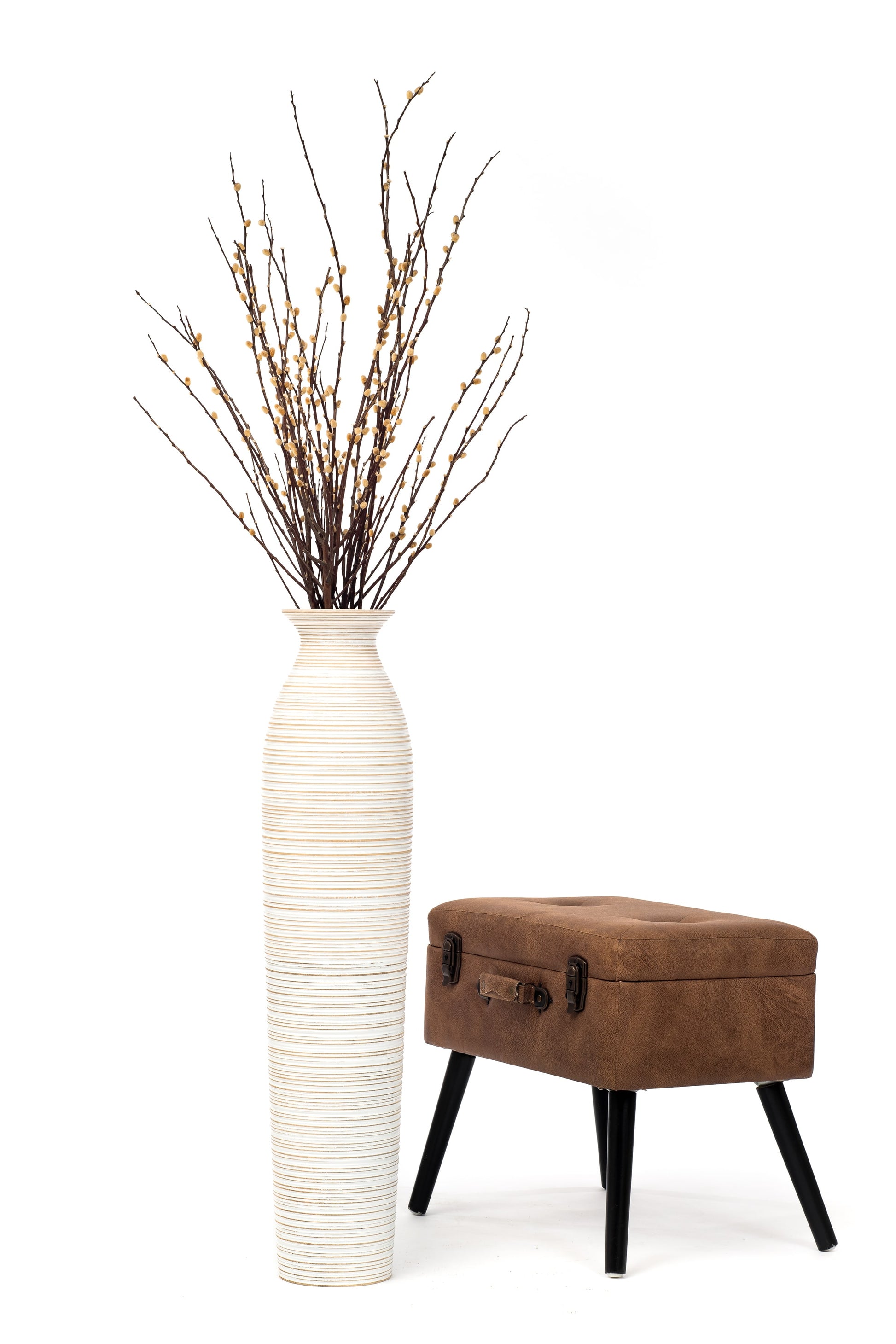 Large Mango Wood Floor Vase – Handcrafted Decorative Highlight from Thailand, 85 cm