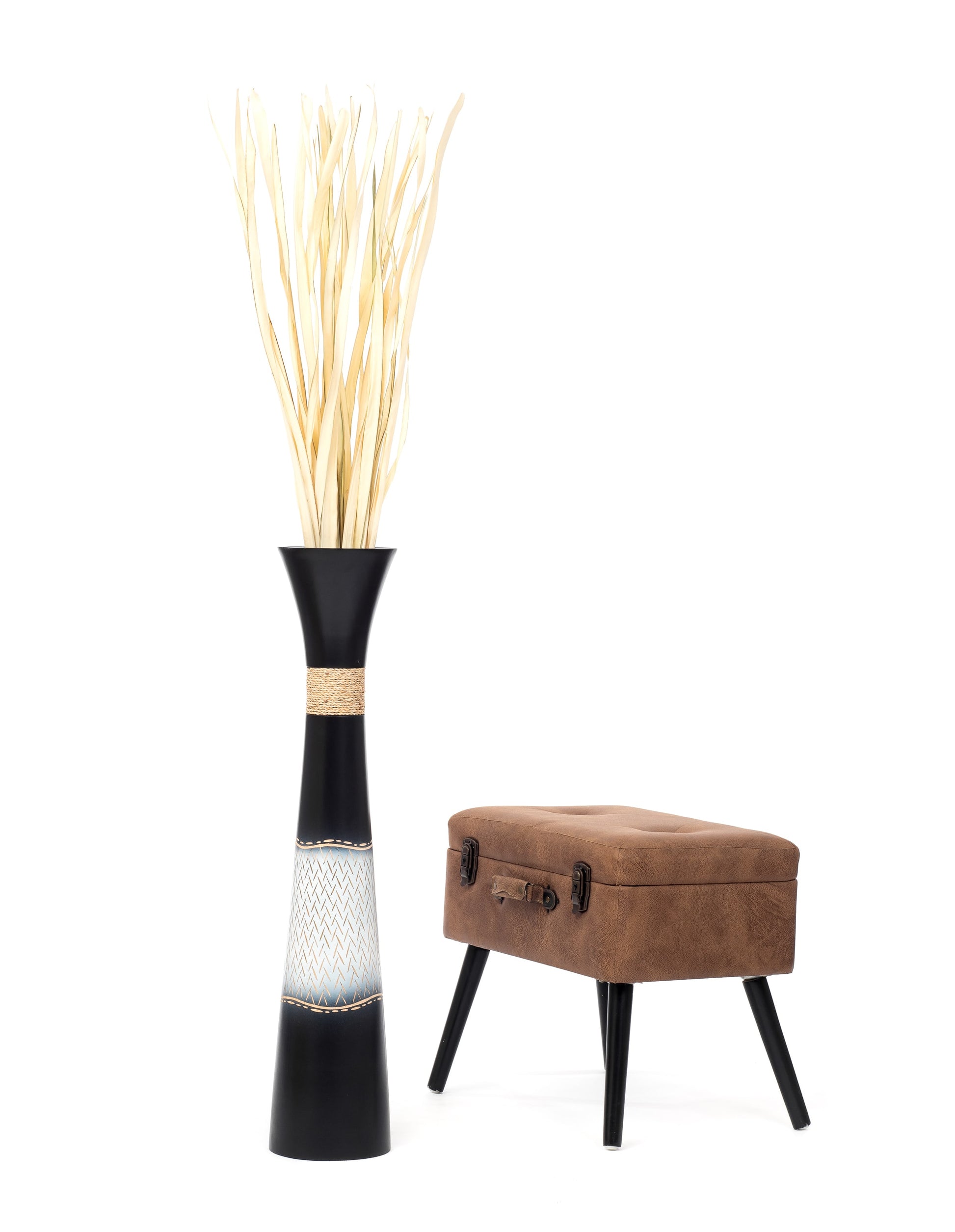 Large Mango Wood Floor Vase – Handcrafted Decorative Highlight from Thailand, 85 cm