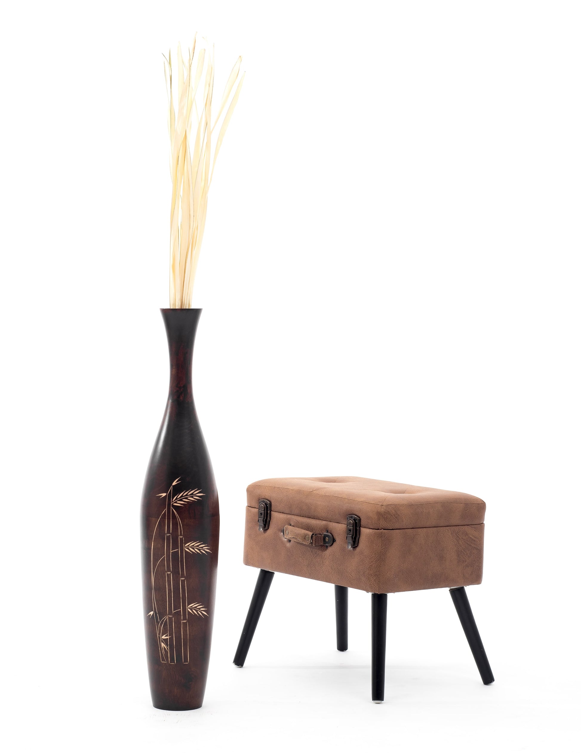 Large Mango Wood Floor Vase – Handcrafted Decorative Highlight from Thailand, 85 cm