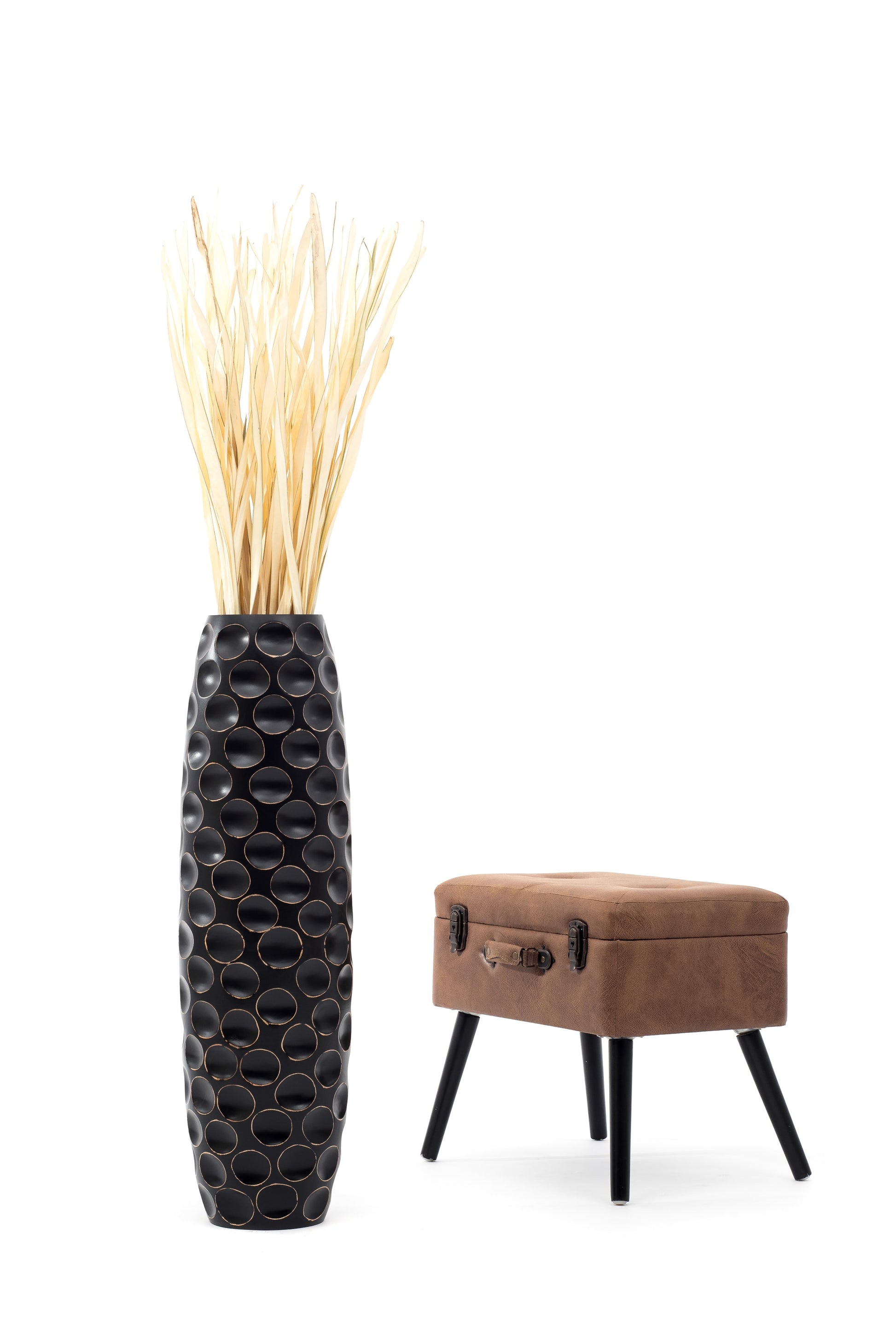 Large Mango Wood Floor Vase – Handcrafted Decorative Highlight from Thailand, 85 cm