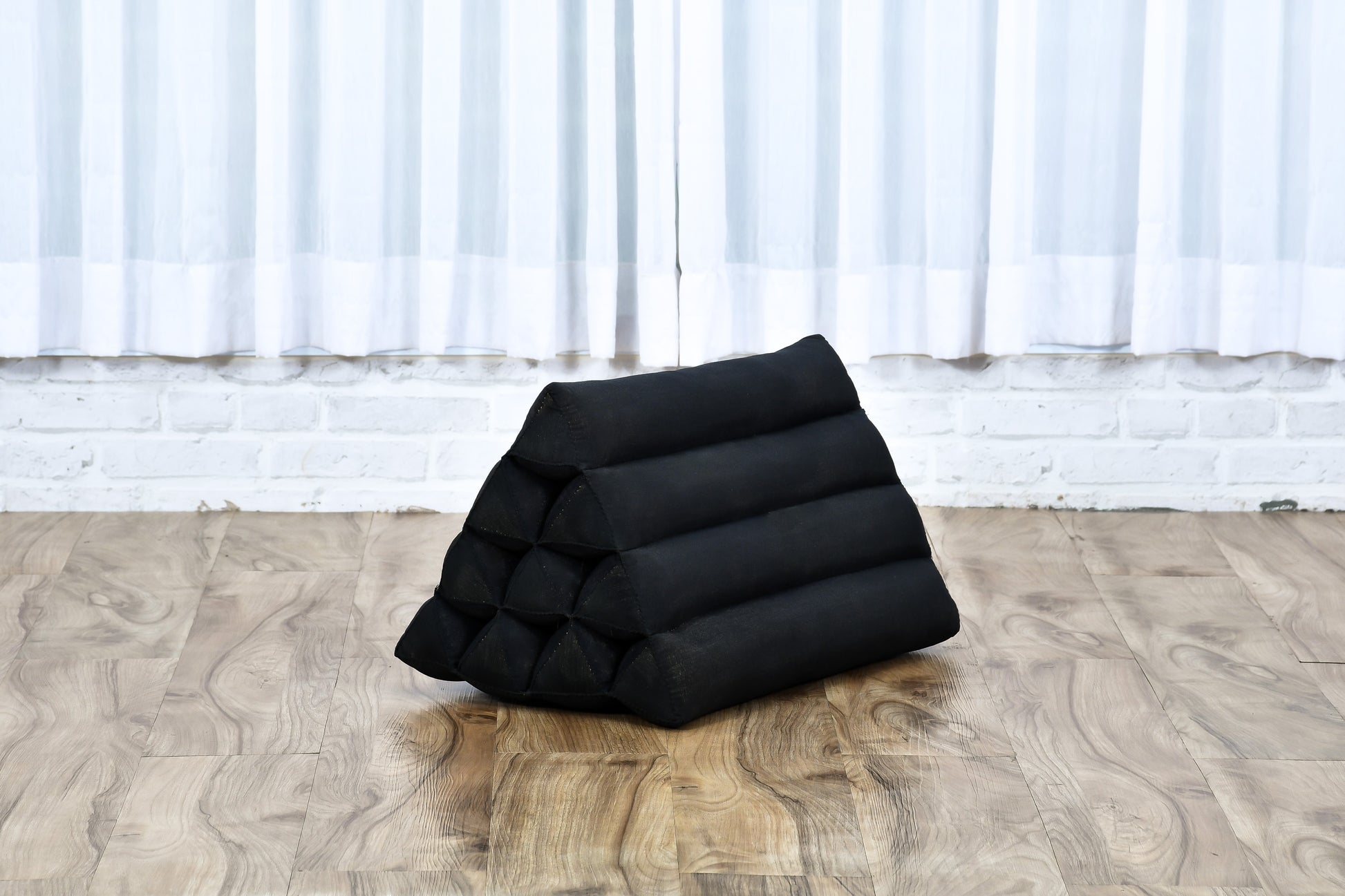 Triangular Kapok Backrest Cushion – Firm Thai Reading Pillow with Cotton Cover in Plain or Patterned Designs, Cl02 - Black, triangle cushion