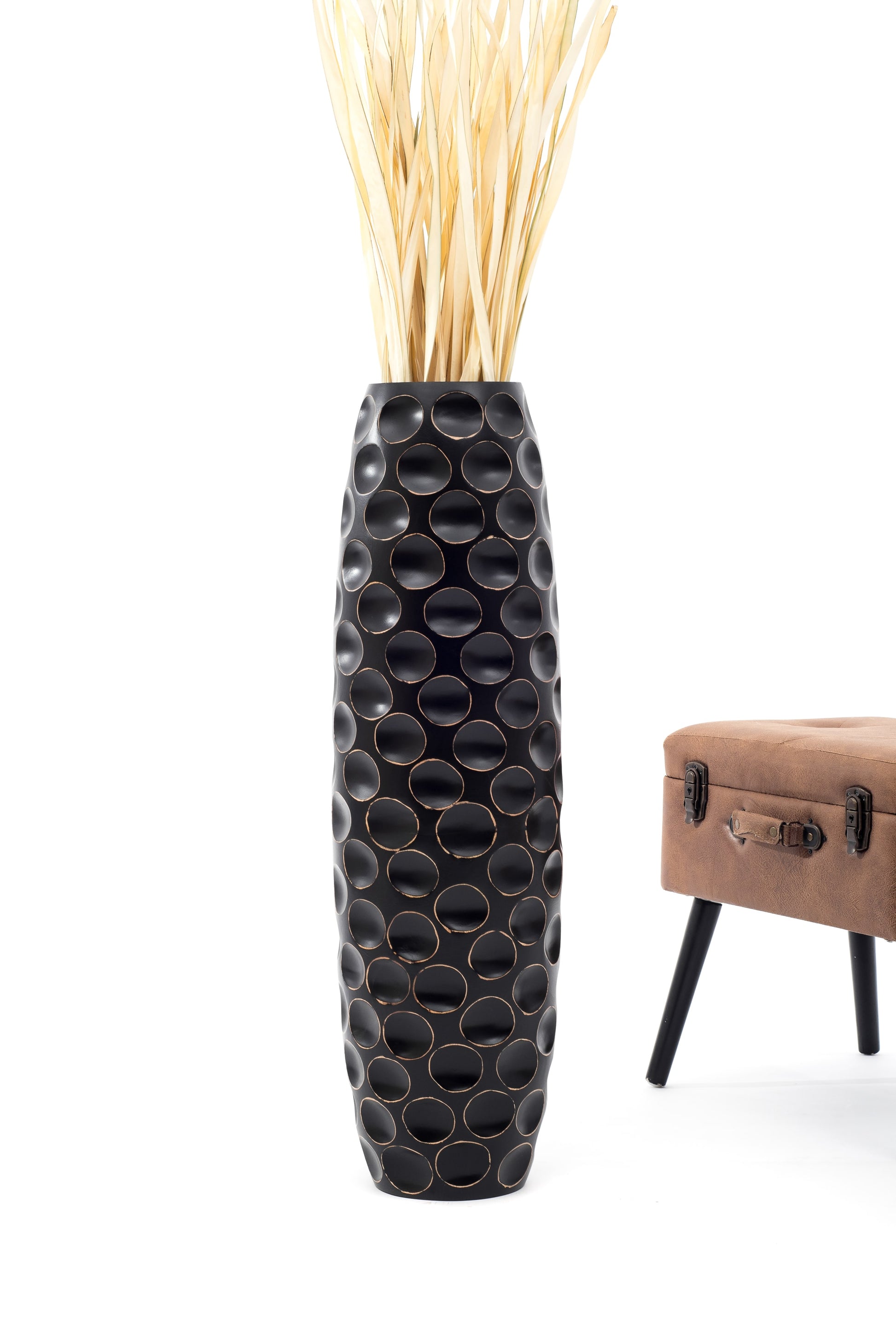 Large Mango Wood Floor Vase – Handcrafted Decorative Highlight from Thailand, 85 cm