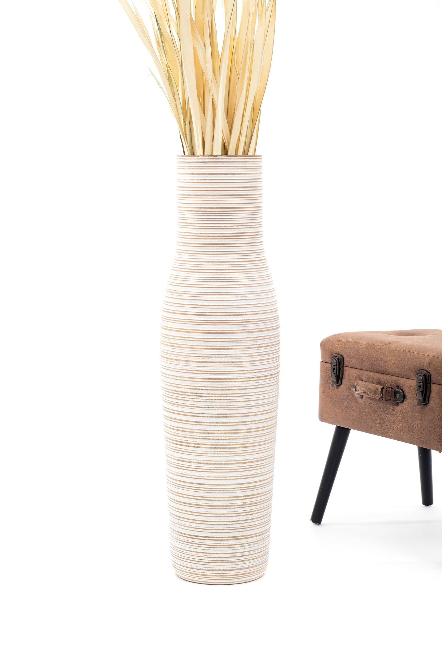 Large Mango Wood Floor Vase – Handcrafted Decorative Highlight from Thailand, 85 cm