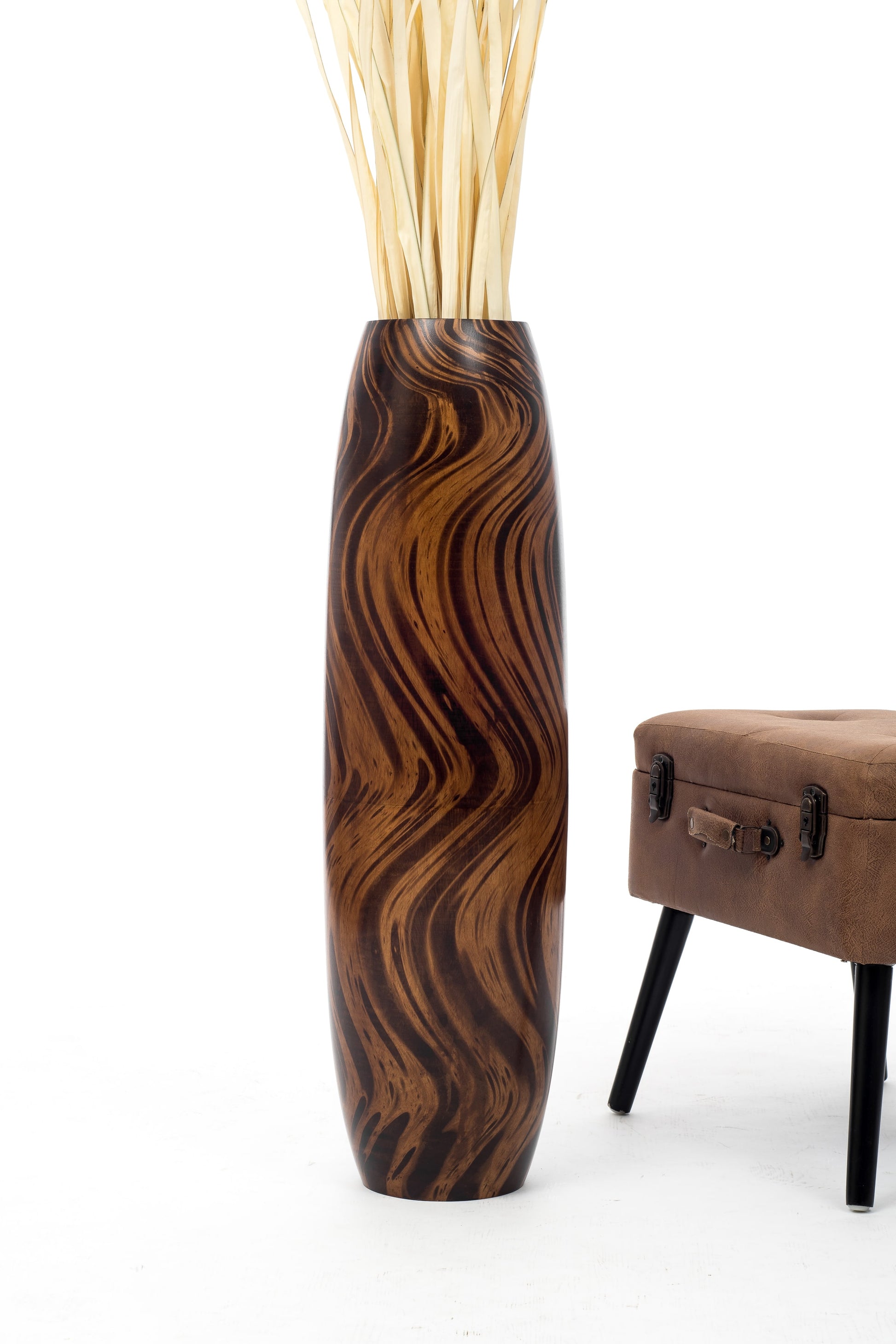Large Mango Wood Floor Vase – Handcrafted Decorative Highlight from Thailand, 85 cm