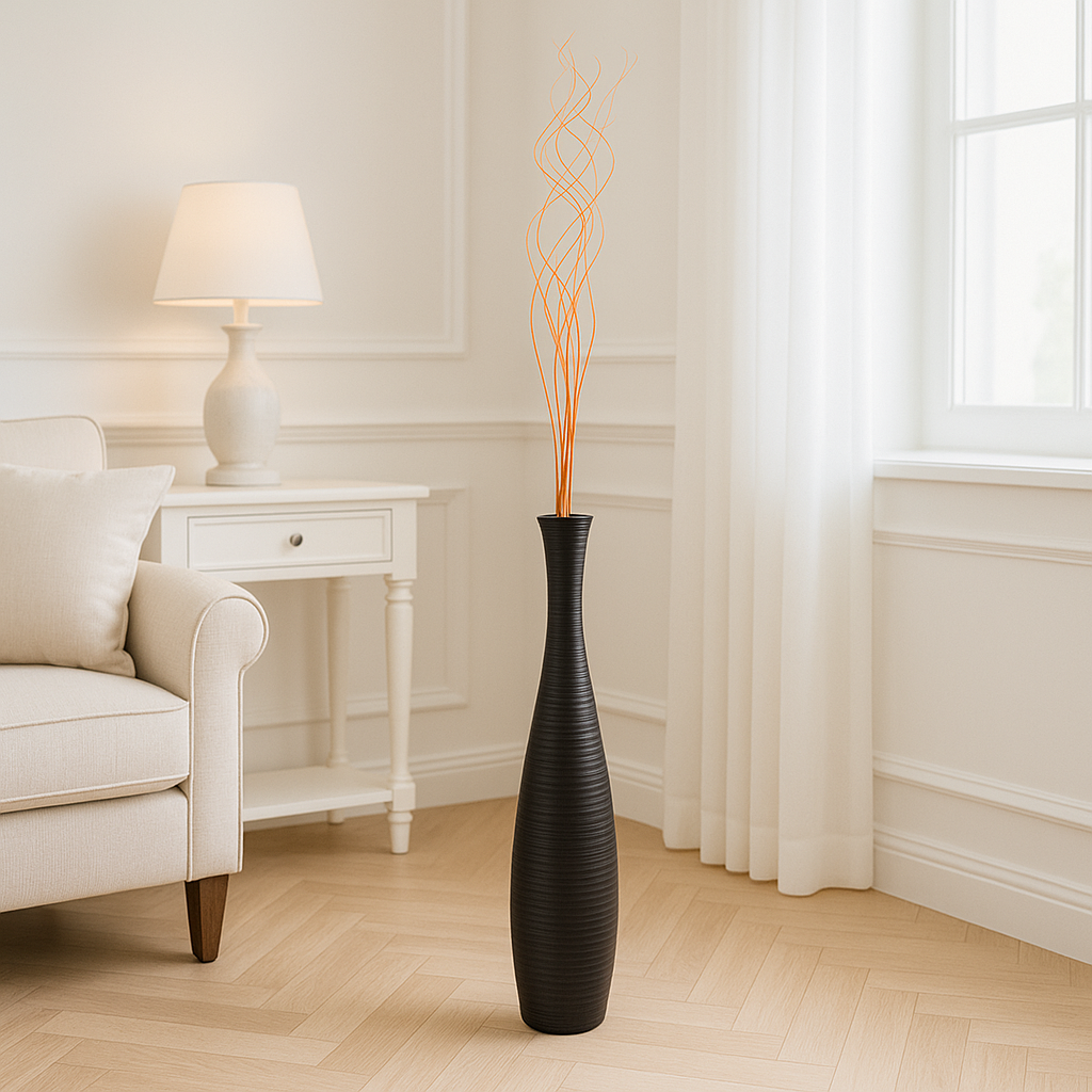 Large Mango Wood Floor Vase – Handcrafted Decorative Highlight from Thailand, 65 cm