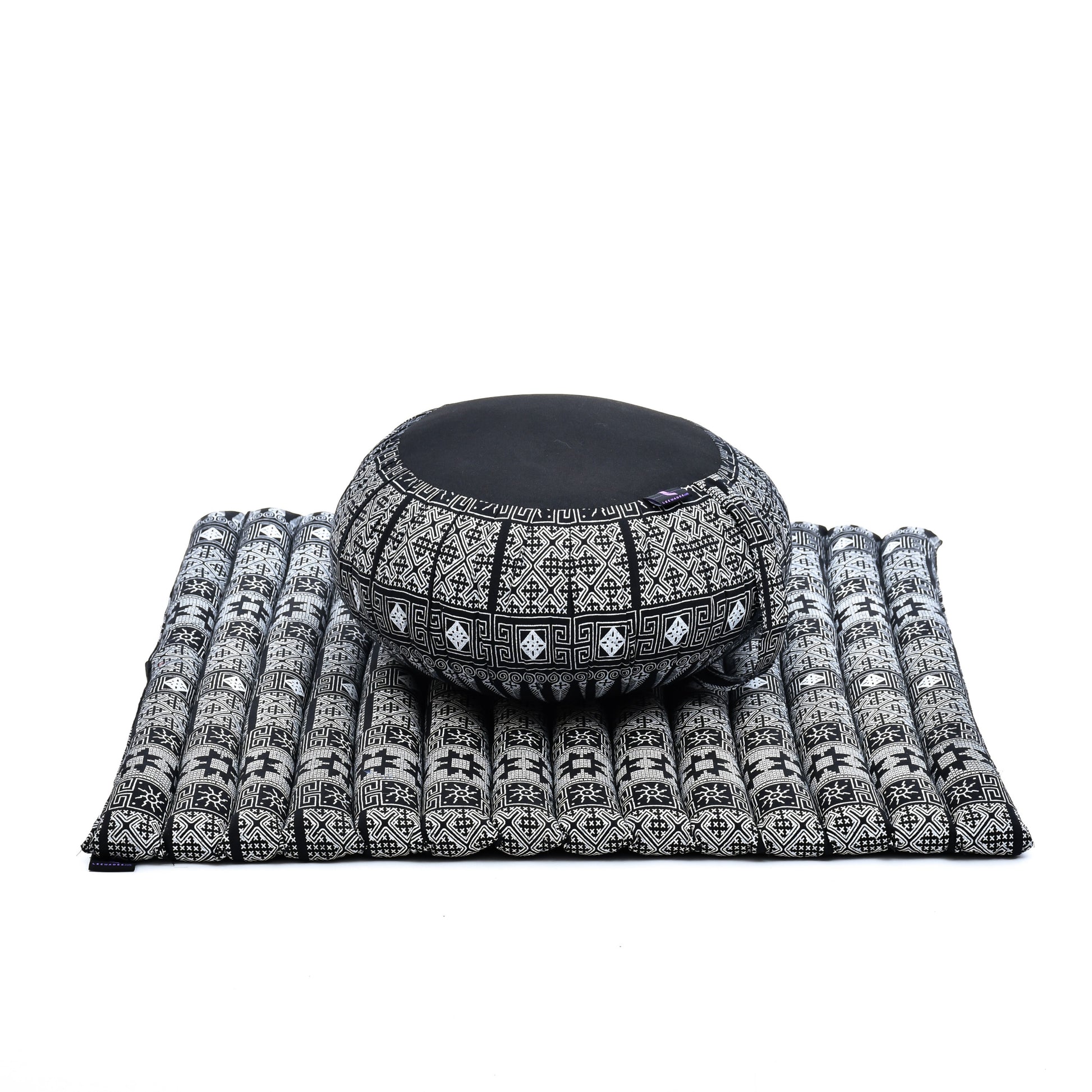 Kapok Meditation Cushion Set – Zabuton Mat & Zafu Seat Cushion with Cotton Cover, Cbt4 - Black