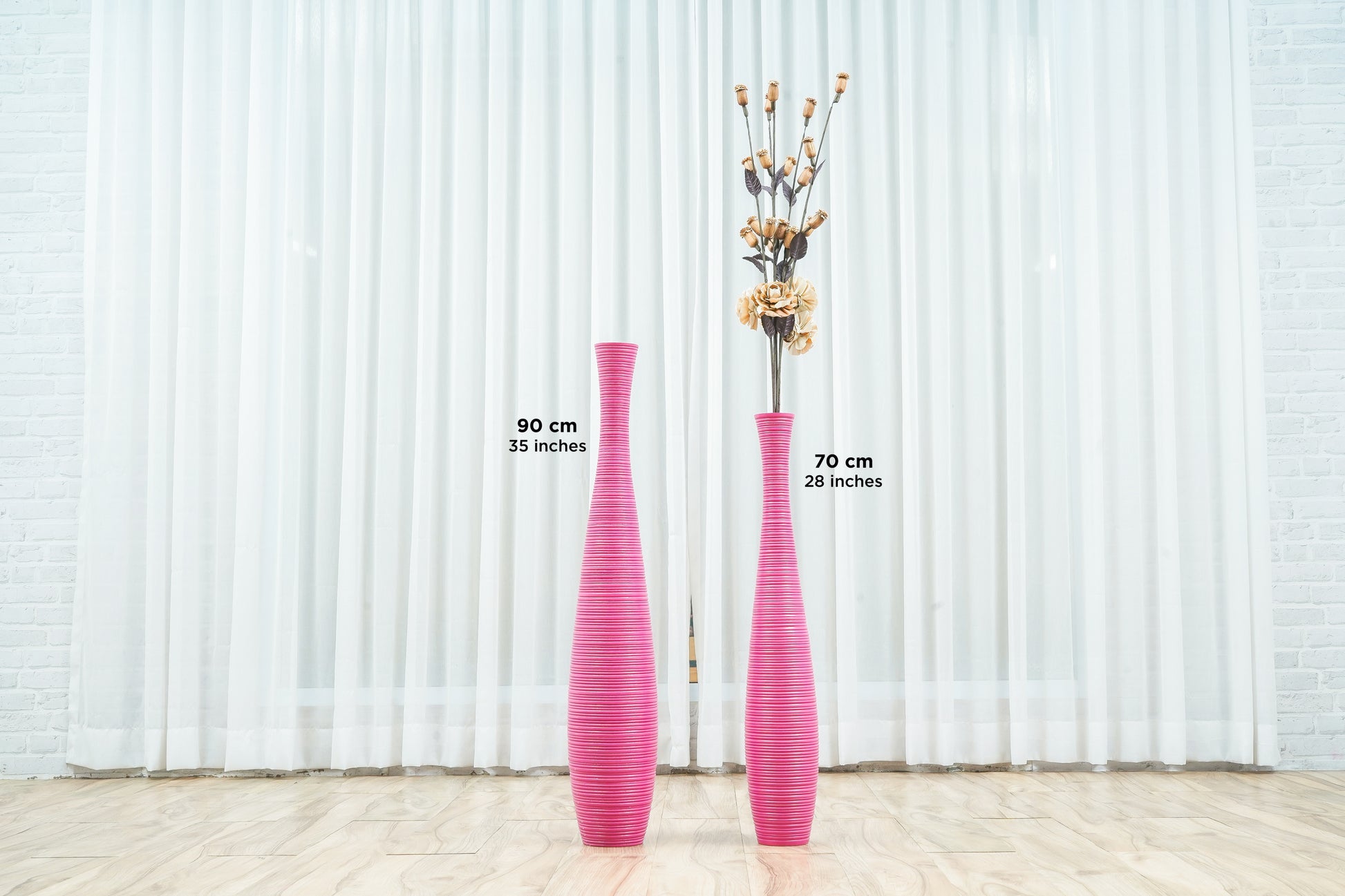 Large Mango Wood Floor Vase – Handcrafted Decorative Highlight from Thailand, 85 cm