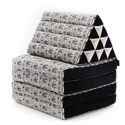 Thai Folding Mat with Triangle Cushion – Handmade Kapok Relax Mat for Sleeping, Reading & Lounging, El2 - Black, 4 seating segments