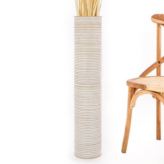 Large Mango Wood Floor Vase – Handcrafted Decorative Highlight from Thailand, white wash, 85 cm