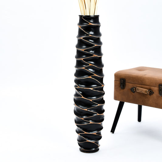 Large Mango Wood Floor Vase – Handcrafted Decorative Highlight from Thailand, black, 85 cm