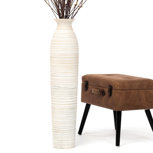 Large Mango Wood Floor Vase – Handcrafted Decorative Highlight from Thailand, white wash, 85 cm