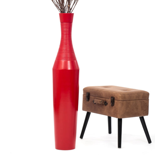 Large Mango Wood Floor Vase – Handcrafted Decorative Highlight from Thailand, red, 105 cm