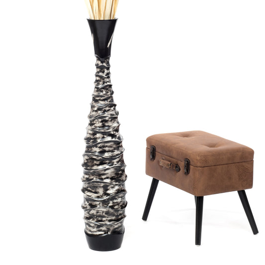 Large Mango Wood Floor Vase – Handcrafted Decorative Highlight from Thailand, black, white, 105 cm