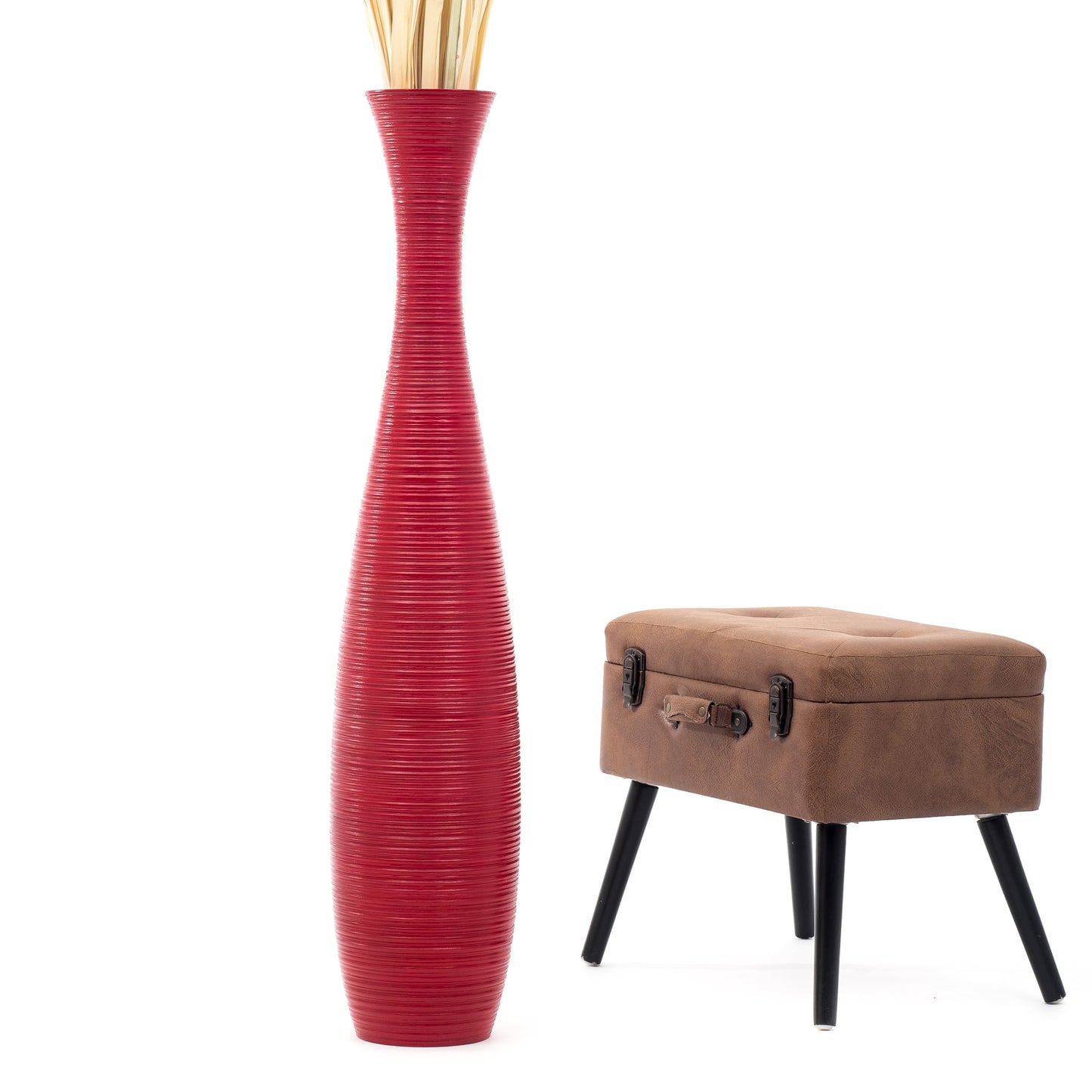 Large Mango Wood Floor Vase – Handcrafted Decorative Highlight from Thailand, 105 cm