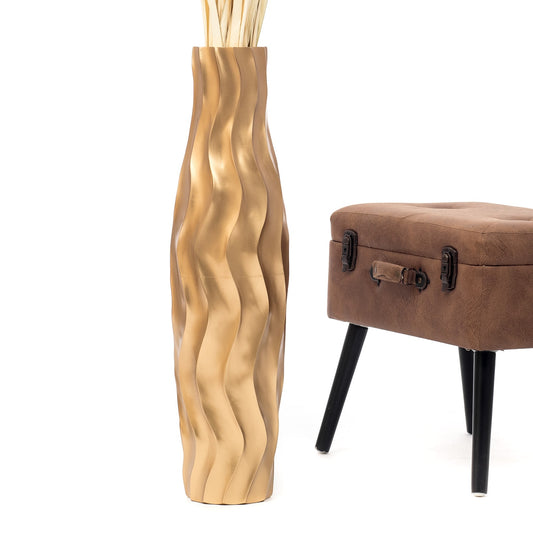 Large Mango Wood Floor Vase – Handcrafted Decorative Highlight from Thailand, gold, 65 cm