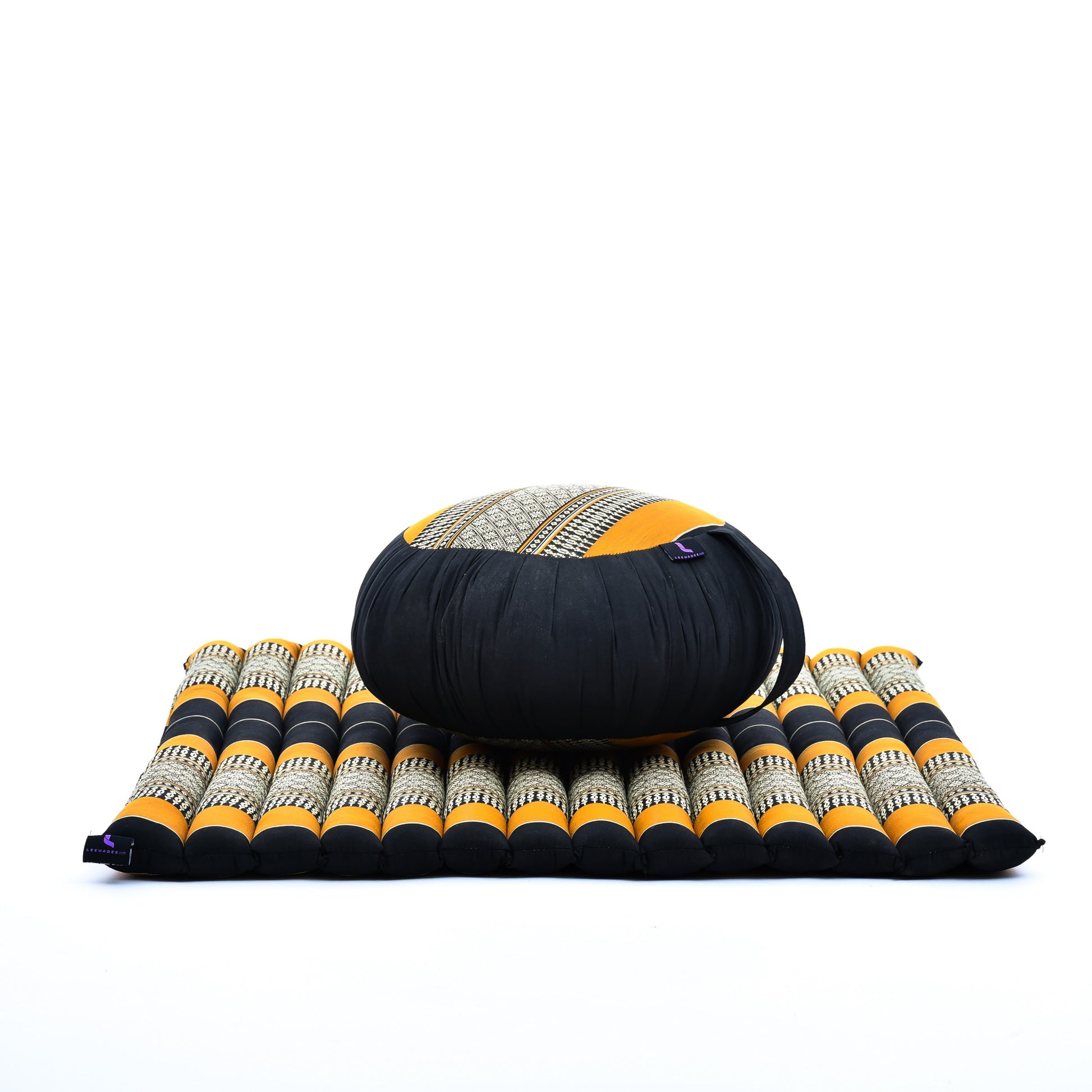 Kapok Meditation Cushion Set – Zabuton Mat & Zafu Seat Cushion with Cotton Cover, Sf03 - Black, Orange