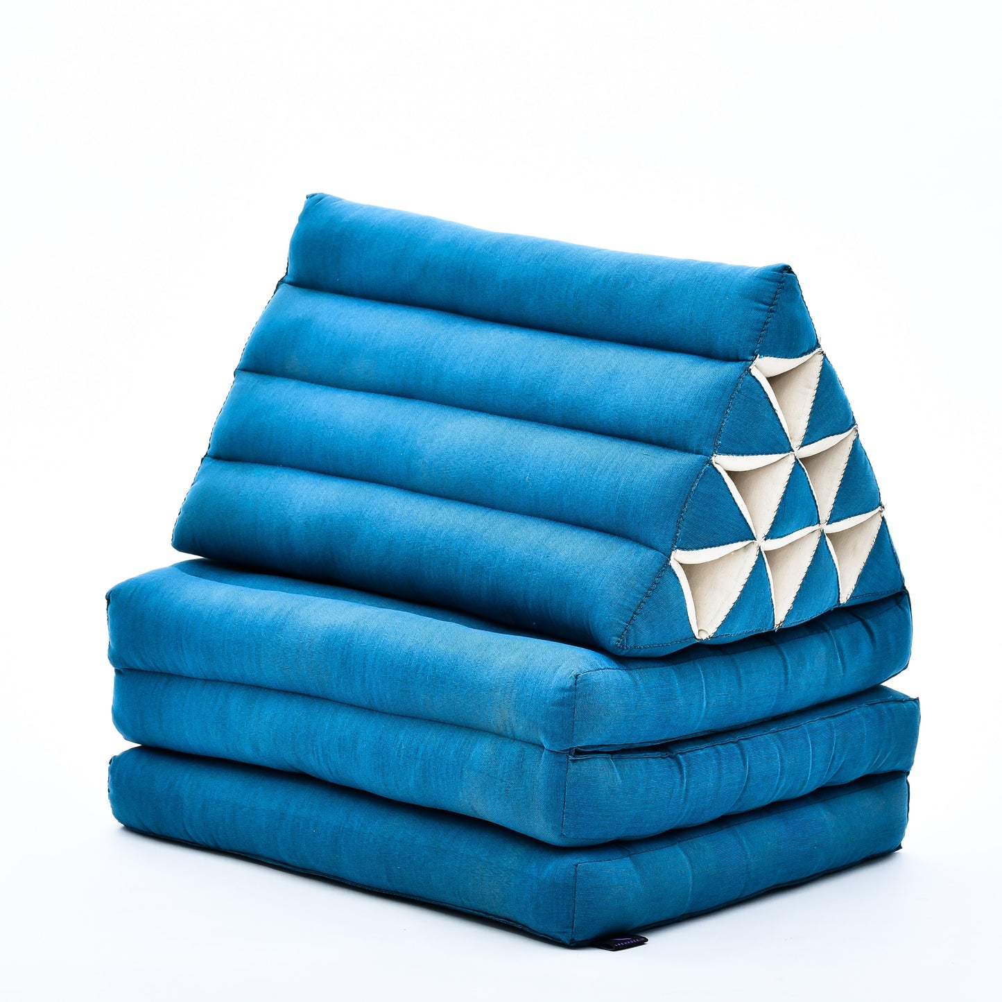 Thai Folding Mat with Triangle Cushion – Handmade Kapok Relax Mat for Sleeping, Reading & Lounging, Cl22 - Light Blue, 3 seating segments