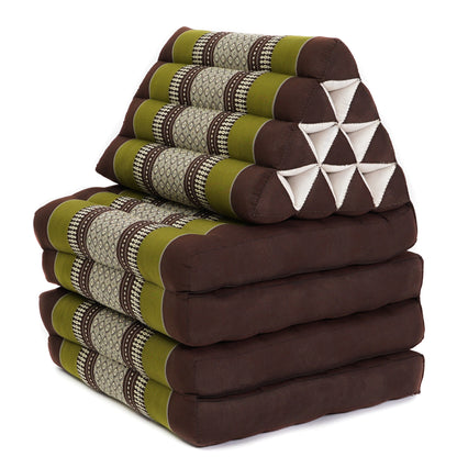 Thai Folding Mat with Triangle Cushion – Handmade Kapok Relax Mat for Sleeping, Reading & Lounging, Sf20 - Brown, Green, 4 seating segments