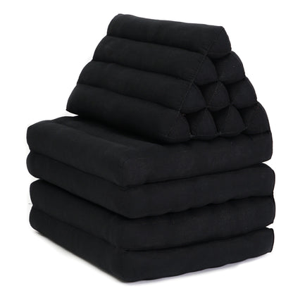 Thai Folding Mat with Triangle Cushion – Handmade Kapok Relax Mat for Sleeping, Reading & Lounging, Cl02 - Black, 4 seating segments