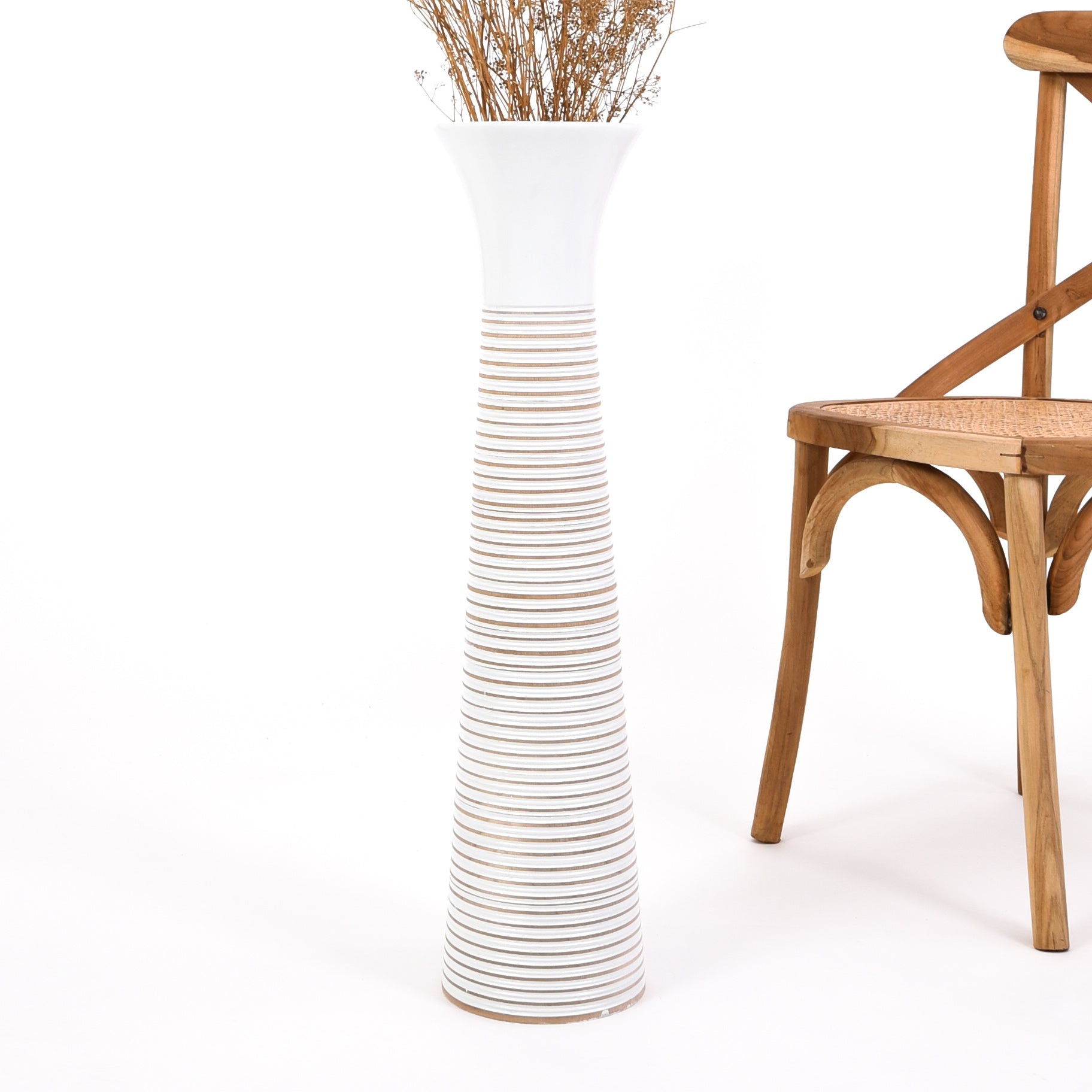 Large Mango Wood Floor Vase – Handcrafted Decorative Highlight from Thailand, 65 cm