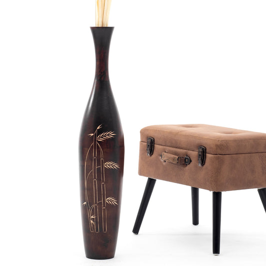 Large Mango Wood Floor Vase – Handcrafted Decorative Highlight from Thailand, brown, 85 cm