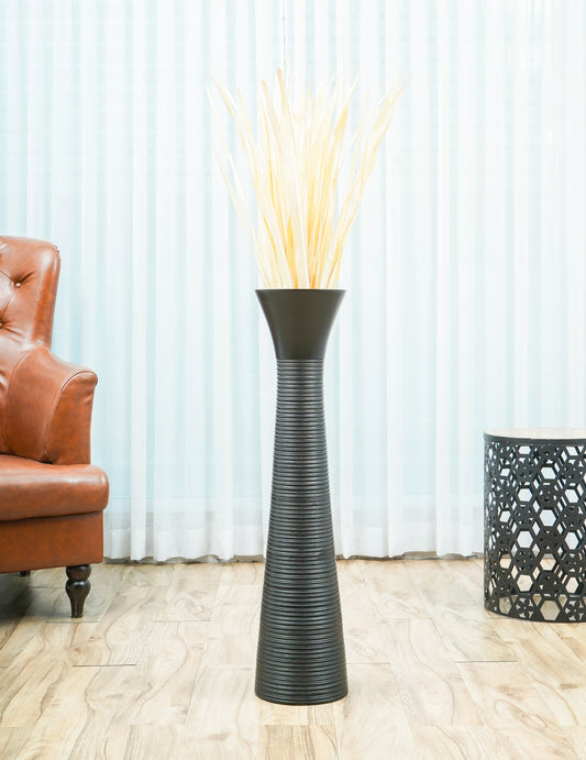 Large Mango Wood Floor Vase – Handcrafted Decorative Highlight from Thailand, black, 85 cm