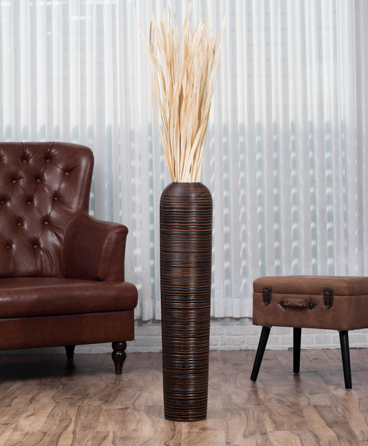 Large Mango Wood Floor Vase – Handcrafted Decorative Highlight from Thailand, brown, 85 cm
