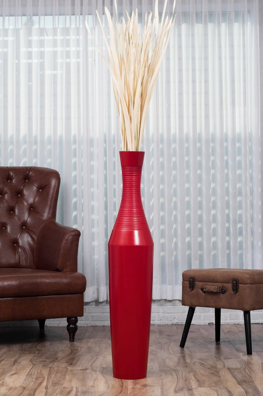Large Mango Wood Floor Vase – Handcrafted Decorative Highlight from Thailand, red, 105 cm
