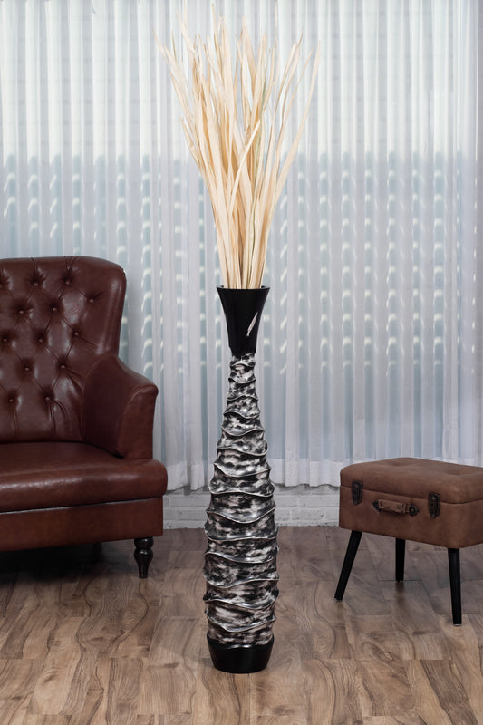 Large Mango Wood Floor Vase – Handcrafted Decorative Highlight from Thailand, black, white, 105 cm
