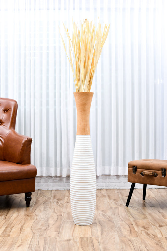 Large Mango Wood Floor Vase – Handcrafted Decorative Highlight from Thailand, white, ecru, 105 cm
