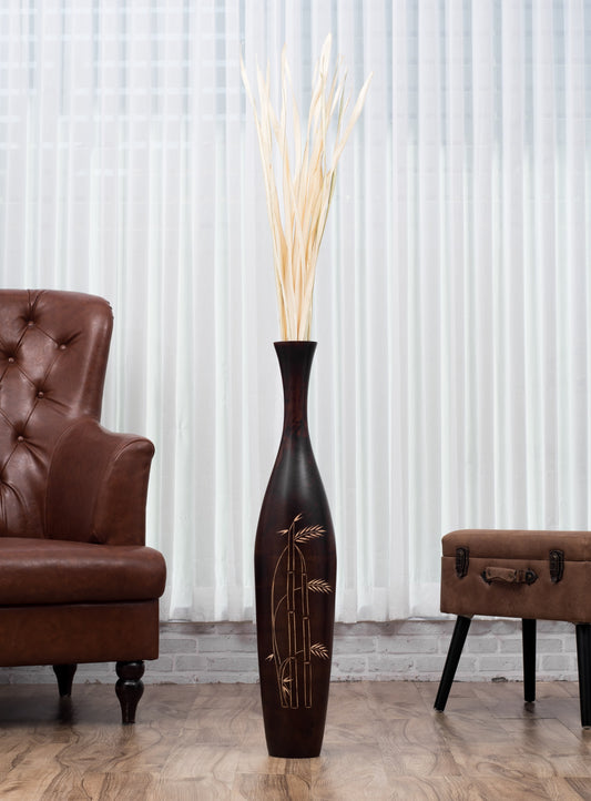 Large Mango Wood Floor Vase – Handcrafted Decorative Highlight from Thailand, brown, 85 cm
