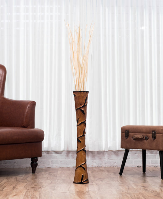 Large Mango Wood Floor Vase – Handcrafted Decorative Highlight from Thailand, brown, black, 65 cm