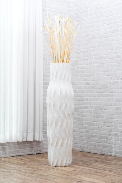 Large Mango Wood Floor Vase – Handcrafted Decorative Highlight from Thailand, white, 105 cm