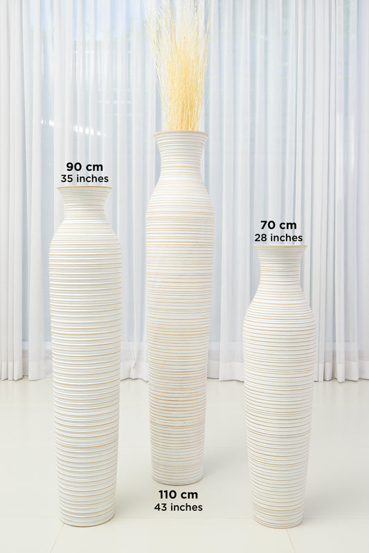 Large Mango Wood Floor Vase – Handcrafted Decorative Highlight from Thailand, white wash, 85 cm